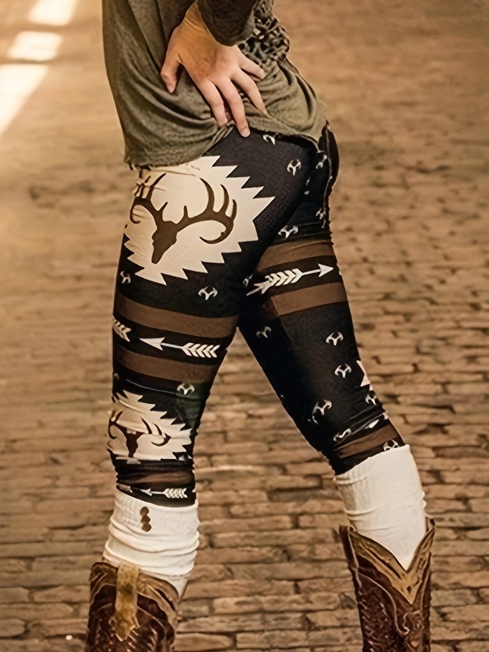 Ethnic Skull Print High Waist Leggings