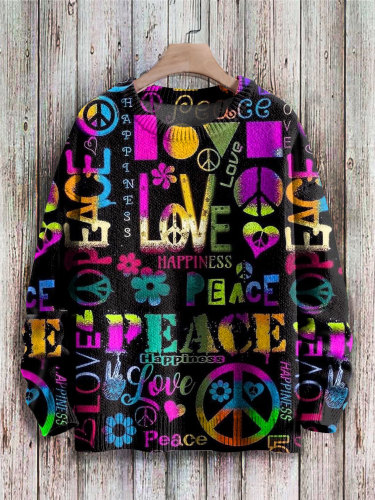 Love Peace Art Print Knit Pullover Sweater