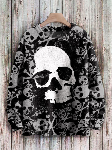 Skull Print Knit Pullover Sweater