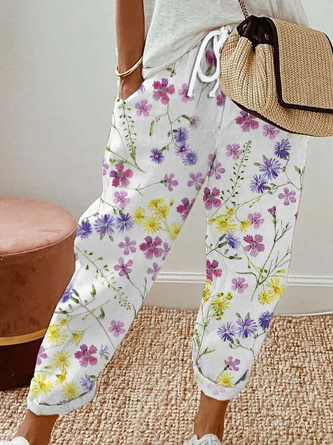 Women's Botanical Floral Print Loose Casual Pants