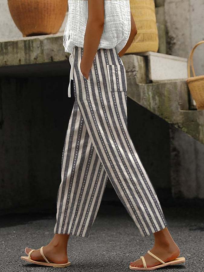 Women's Retro Striped Print Loose Casual Pants