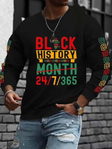 Men'S Casual Black History Printed Long Sleeve Sweatshirt