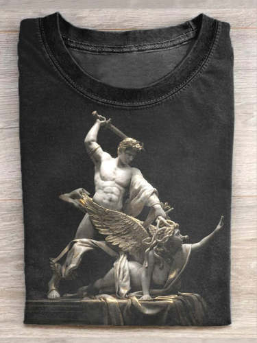 Unisex Perseus and Medusa Art Sculpture Print Casual Short Sleeve T-Shirt