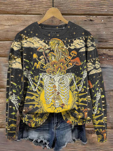 Retro Hecate Art Print Fashionable Round Neck Pullover Long Sleeve Top