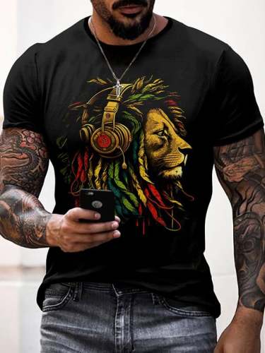 Men's Rasta Reggae Lion Print Short Sleeve T-Shirt