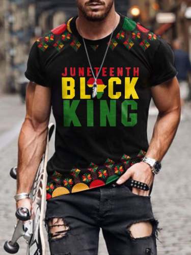 Men's Juneteenth Black King Crew Neck Print T-Shirt