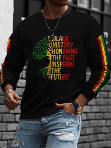 Men'S Casual Black History Printed Long Sleeve Sweatshirt