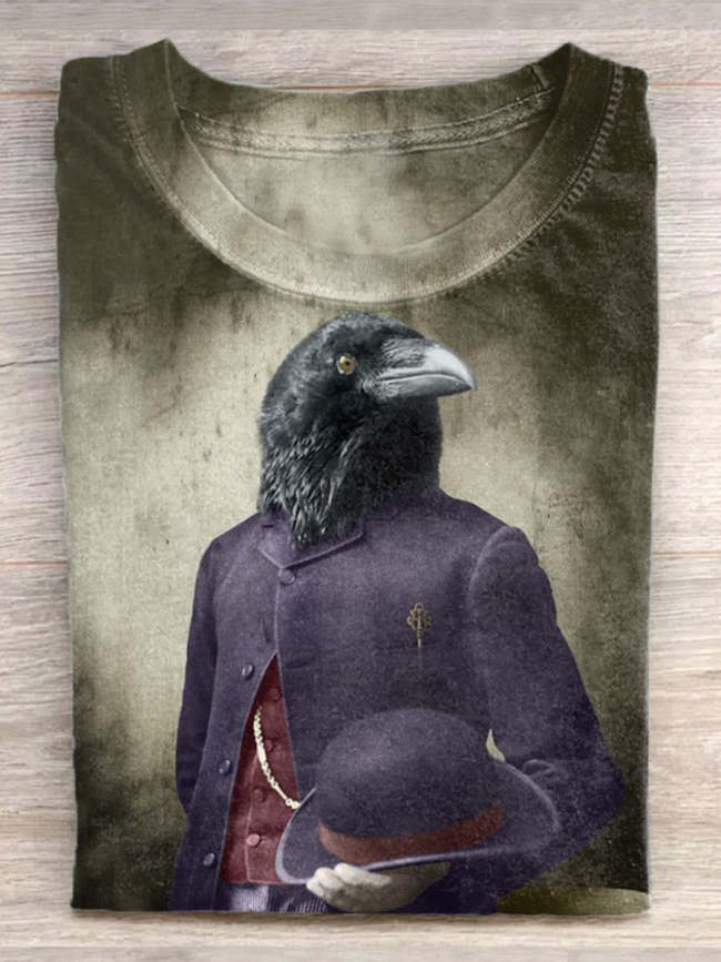 Unisex Halloween Dark Style Crow Graphic Print Short Sleeved T-Shirt