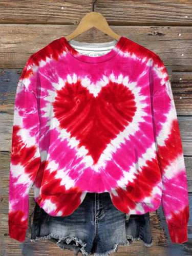 Women's Valentine's Day Tie-dye Heart Print Sweatshirt