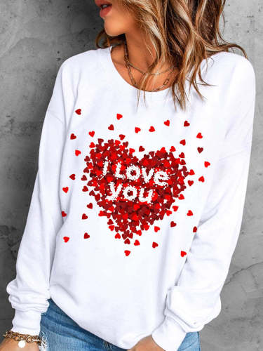 Women's Valentine's Day Love Print Casual Round Neck Sweatshirt