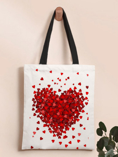 Valentine's Day Heart Print Shoulder Canvas Bag