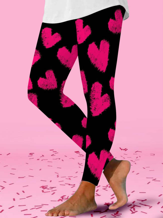 Women's Pink Heart Print Leggings