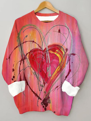 Women's Casual Heart Valentine's Day Crew Neck Sweatshirt