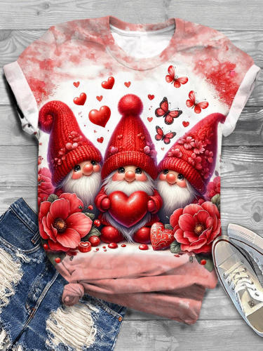 Love Heart Gnomies Crew Neck T-shirt
