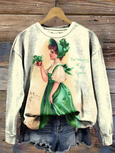 Retro St. Patrick's Day Green Irish Girl Crew Neck Sweatshirt