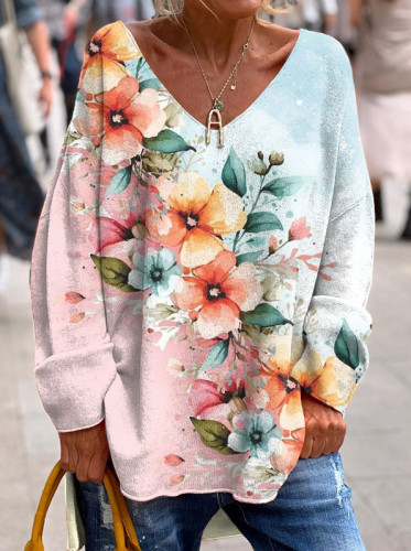 Casual Floral Loose Long Sleeve Top