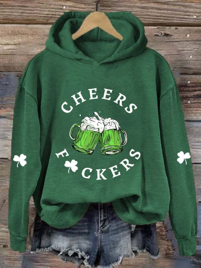 Women's St. Patrick's Day Funny Cheers Shamrock Casual Hoodie