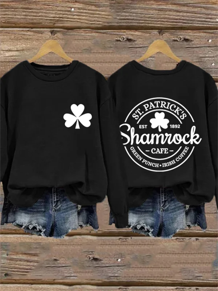 Women's St Patrick'S Day Clover Print Long Sleeve Sweatshirt