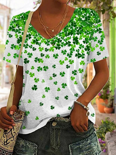 St. Patrick's Day Shamrock Print Short Sleeve Casual T-Shirt