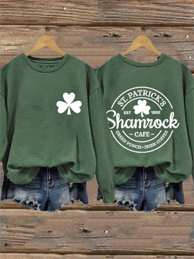 Women's St Patrick'S Day Clover Print Long Sleeve Sweatshirt