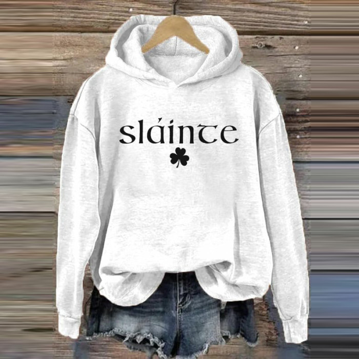 St. Patrick's Day Shamrock Slainte Print Hoodie