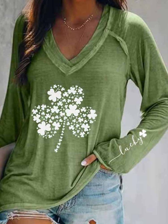 Women's St. Patrick's Lucky V-Neck Casual T-Shirt