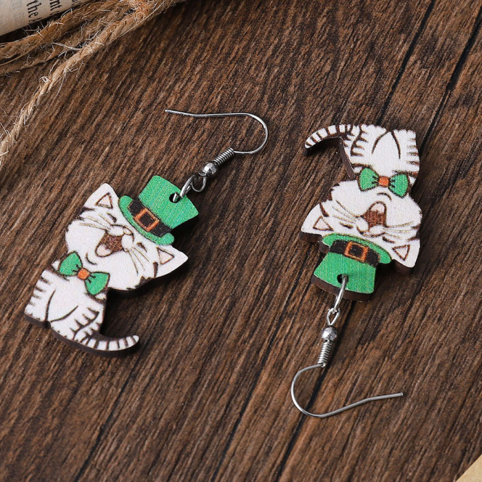 Fashion St. Patrick's Day Cat Earrings