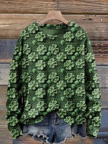 St. Patrick's Day Four Leaf Clover Art Print Knit Pullover Sweater