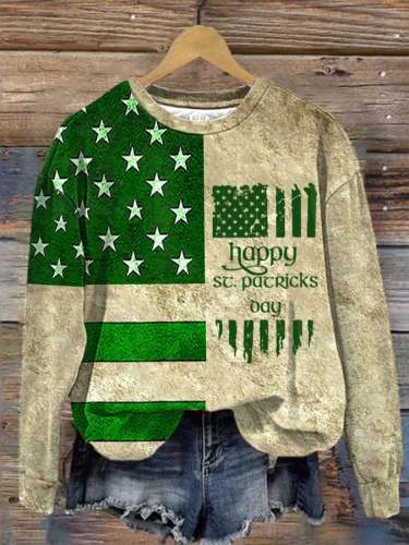 Women's Happy St. Patrick's Day USA Flag Print Sweatshirt