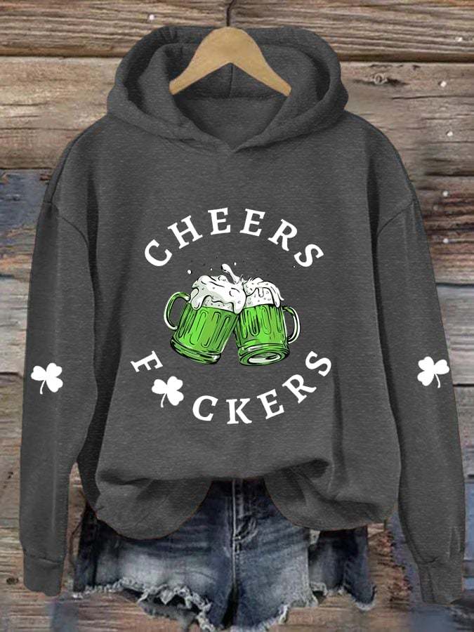 Women's St. Patrick's Day Funny Cheers Shamrock Casual Hoodie
