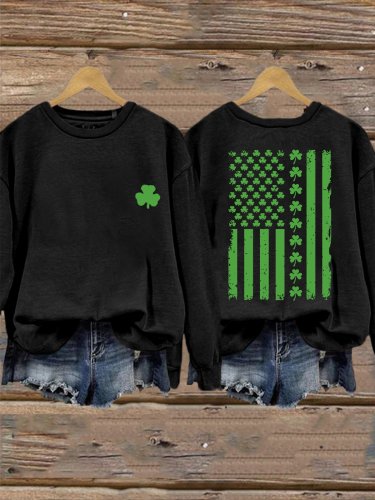 Women's St. Patrick's Day America Flag Shamrock Casual Sweatshirt