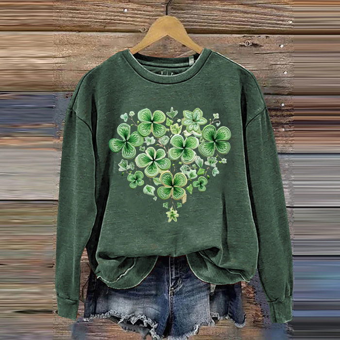 St. Patrick's Day Shamrock Four Leaf Clover Art Design Print Casual Sweatshirt