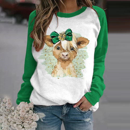 Women's St. Patricks Day Highland Cow Casual Sweatshirt