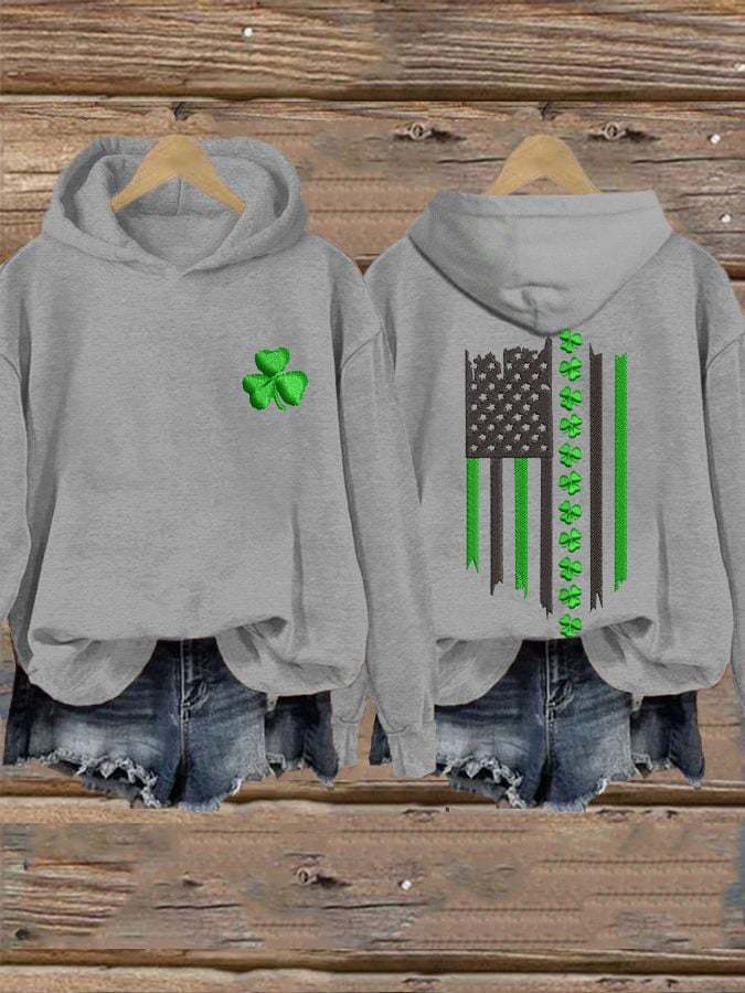 Women's St. Patrick's Shamrock Flag Print Hooded Sweatshirt