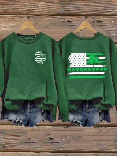 Women's St. Patrick's Day America Flag Shamrock Casual Sweatshirt