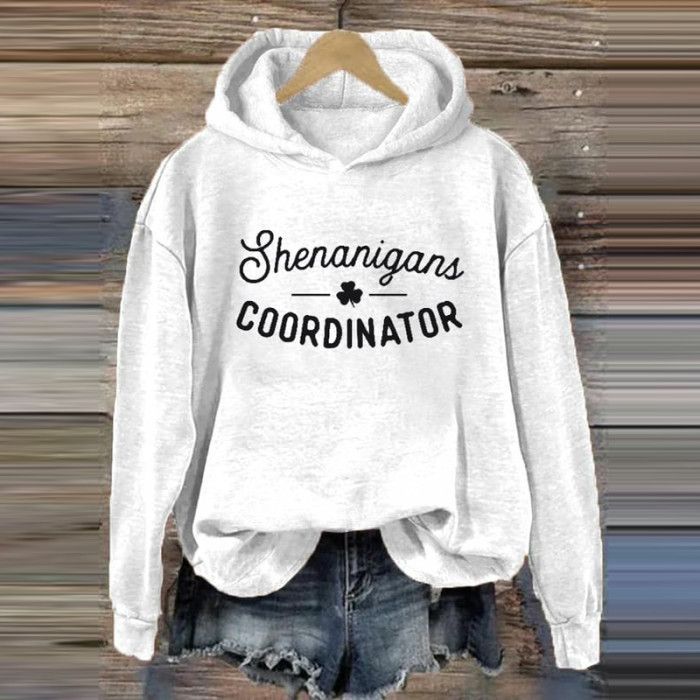 Shenanigans Coordinator St. Patrick's Day Shamrock Slainte Print Hoodie