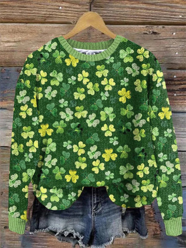 St. Patrick's Day Watercolor Shamrock Pattern Cozy Sweater