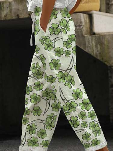Women's St. Patrick's Day Printed Lace-Up Loose Casual Pants