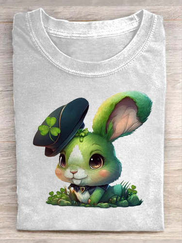 Unisex ‘St. Patrick’S Day’ Cute Bunny Illustration Pattern Crew Neck T-Shirt
