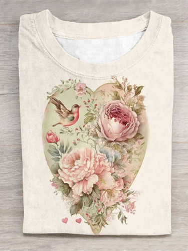 Retro Chic Floral Hummingbird Love Short Sleeve T-Shirt