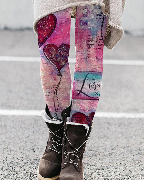 Vintage Art Heart Print Leggings