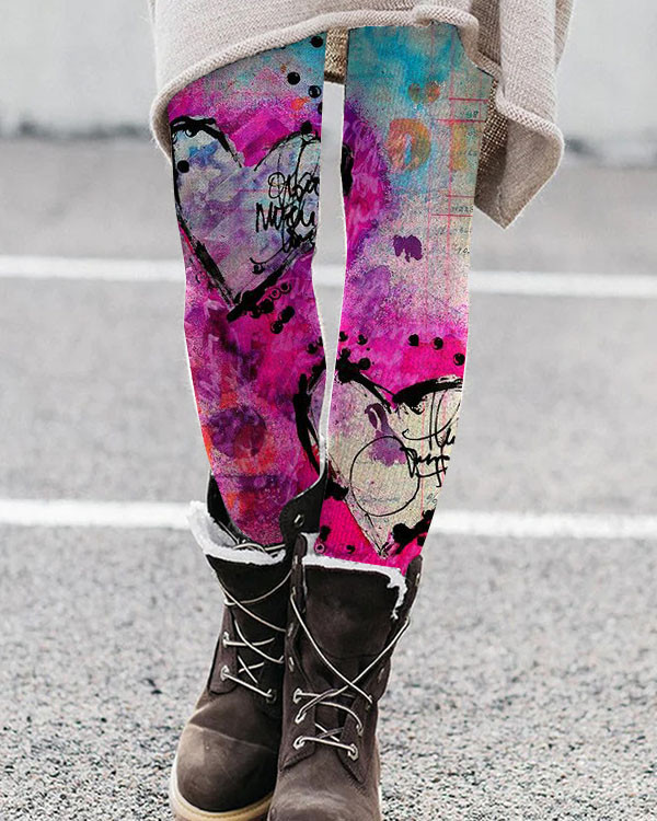 Vintage Art Heart Print Leggings