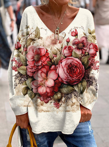 Vintage Chic Floral Art Valentine's Day Long Sleeve Top