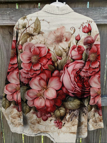 Unisex Retro Chic Floral Print Casual Shirt