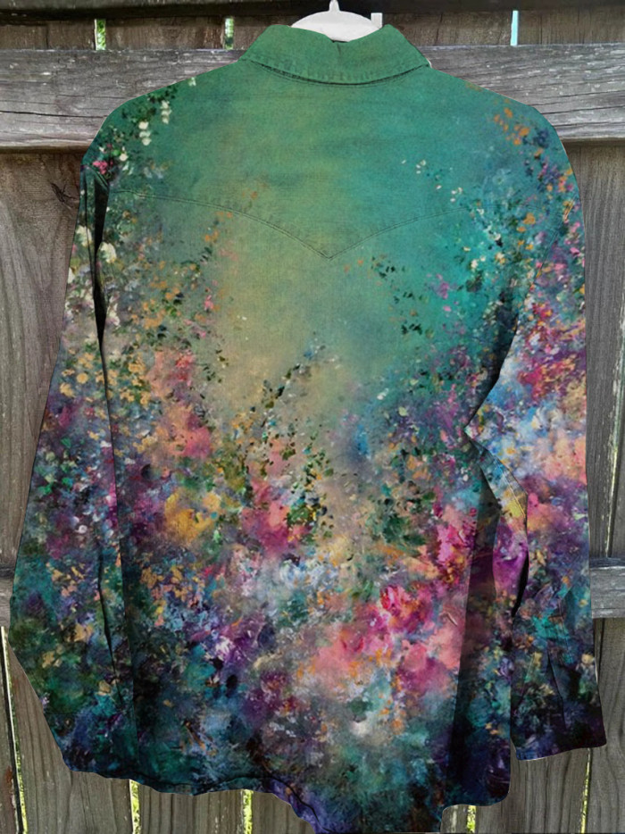 Unisex Artistic Floral Print Casual Shirt