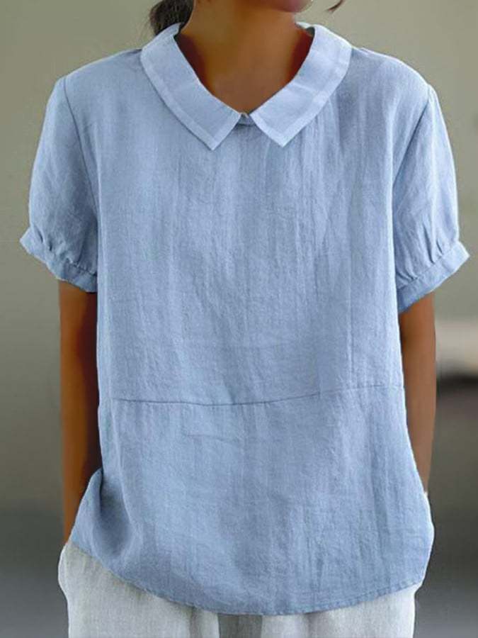 Solid Color Cotton And Linen Top