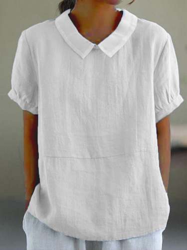 Solid Color Cotton And Linen Top