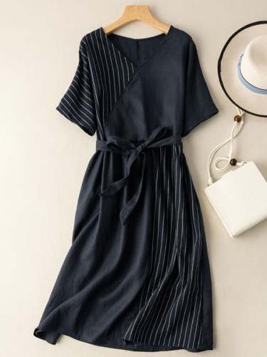 Linen And Cotton Striped Panel Dress