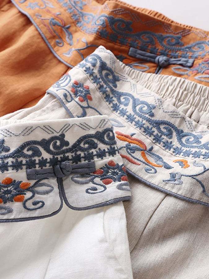 Ethnic Embroidered Waist Wide Leg Pants