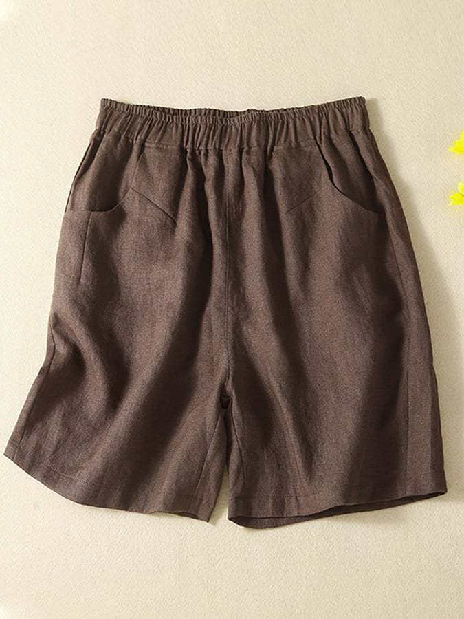 Cotton Linen Elastic Waist Loose Wide Leg Shorts